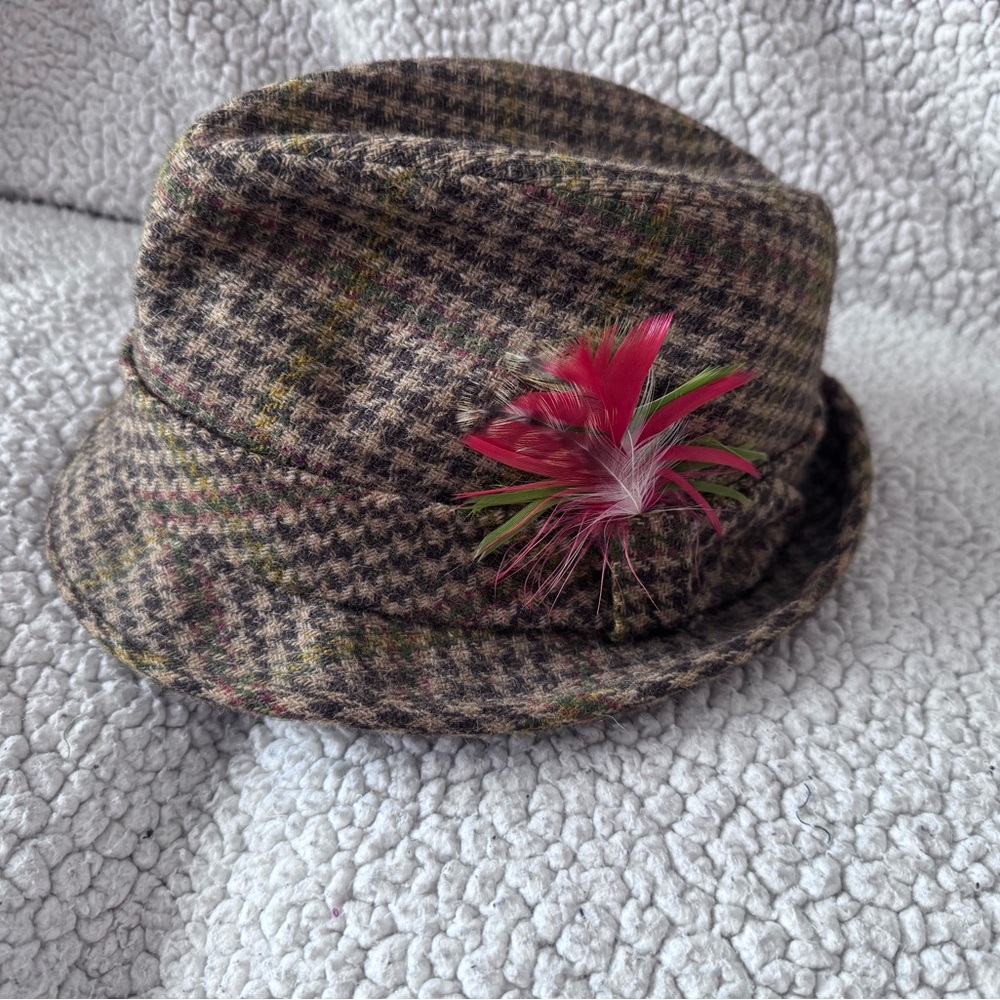 Champs Vintage Brown & Green Houndstooth Fedora Wool Hat - St Pattys Oktoberfest